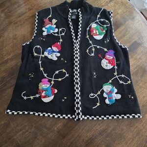 Designers Originals Black Vest with Snowman Embroidery